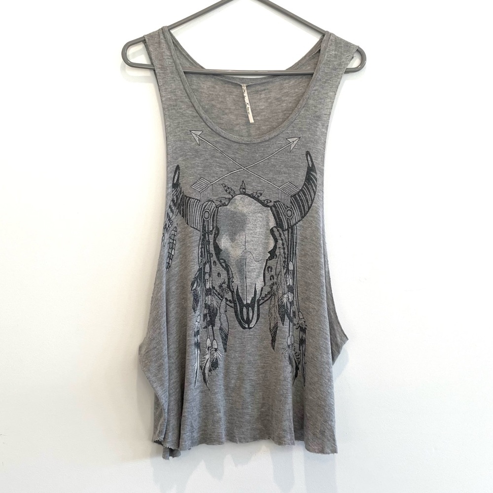 JC Fits Inc. Buffalo Skull Gray Tank Top Size Small